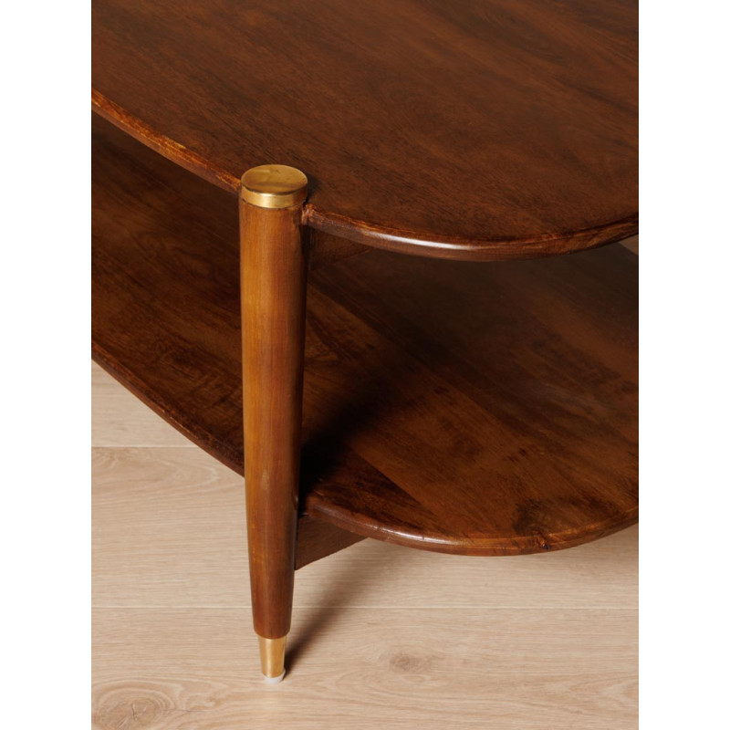 Table basse ovale en manguier et laiton doré 130x56x45 cm Elanza  - 5