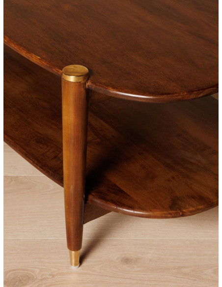 Table basse ovale en manguier et laiton doré 130x56x45 cm Elanza  - 5