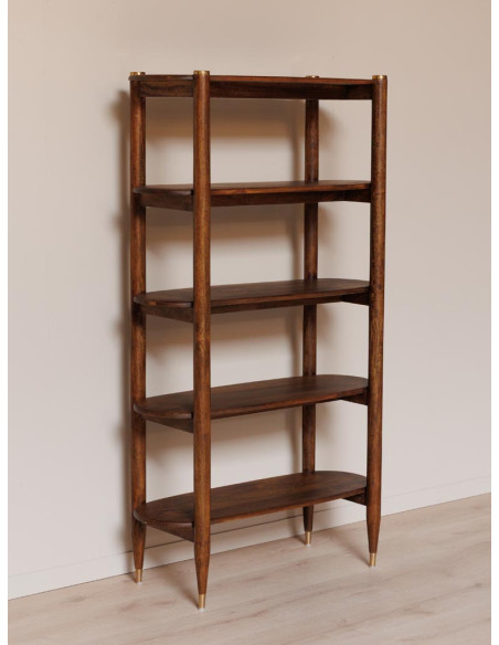 Étagère bibliothèque en manguier et laiton doré 94x40x168 cm Elanza  - 3