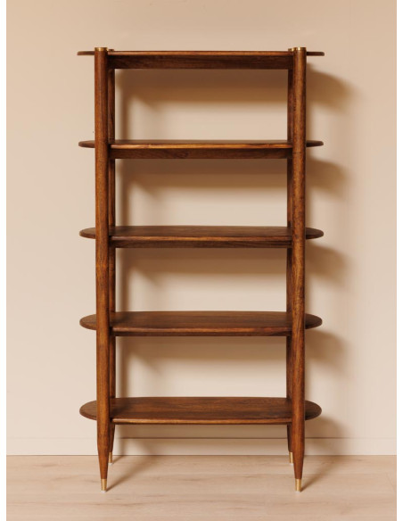 Étagère bibliothèque en manguier et laiton doré 94x40x168 cm Elanza  - 4