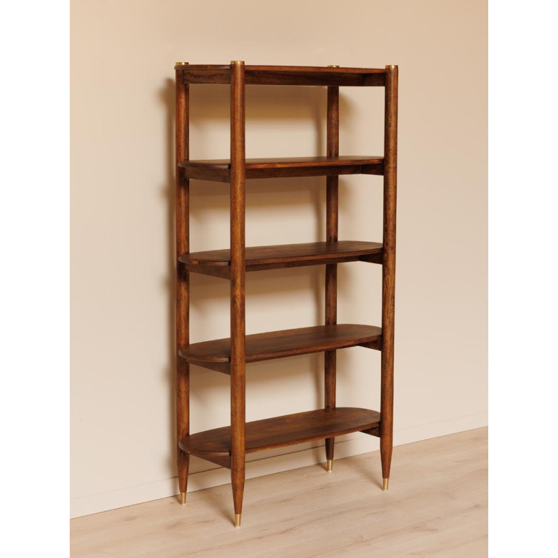 Étagère bibliothèque en manguier et laiton doré 94x40x168 cm Elanza  - 5