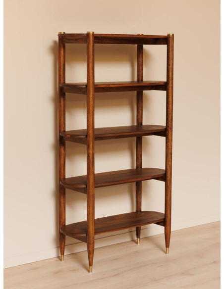 Étagère bibliothèque en manguier et laiton doré 94x40x168 cm Elanza  - 5