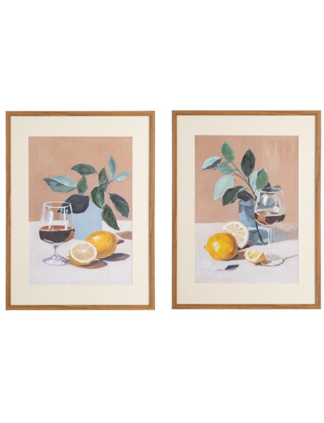 Lot de 2 tableaux vin rouge et citrons encadrés 60x3,3x80 cm Virellia Ixia - 1
