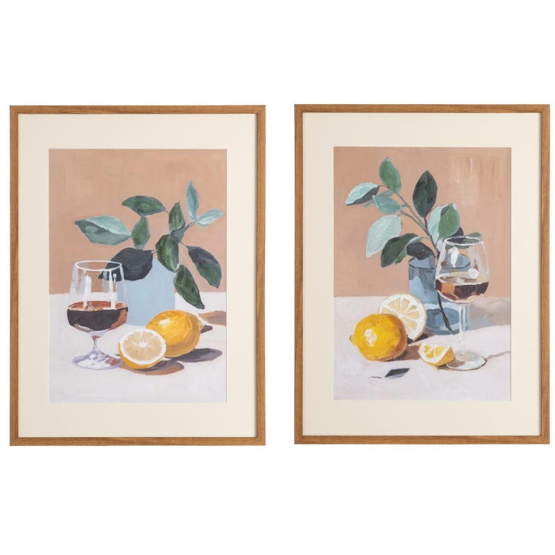 Lot de 2 tableaux vin rouge et citrons encadrés 60x3,3x80 cm Virellia Ixia - 1