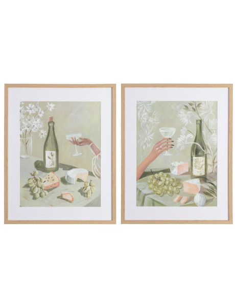 Lot de 2 tableaux nature morte vin et fromage encadrés 55x3x70 cm Civarella Ixia - 1