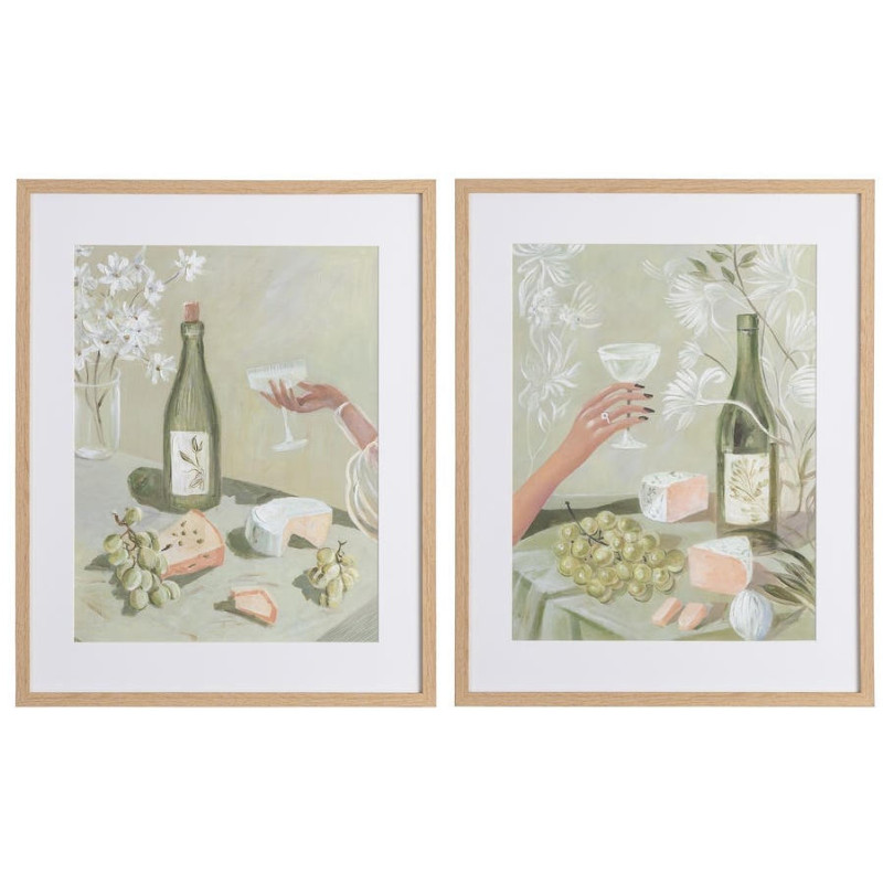 Lot de 2 tableaux nature morte vin et fromage encadrés 55x3x70 cm Civarella Ixia - 1