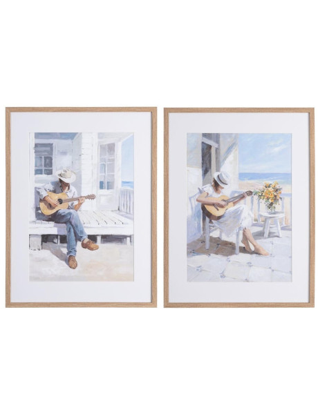 Lot de 2 tableaux guitaristes bord de mer encadrés 60x3,3x80 cm Calderia Ixia - 1