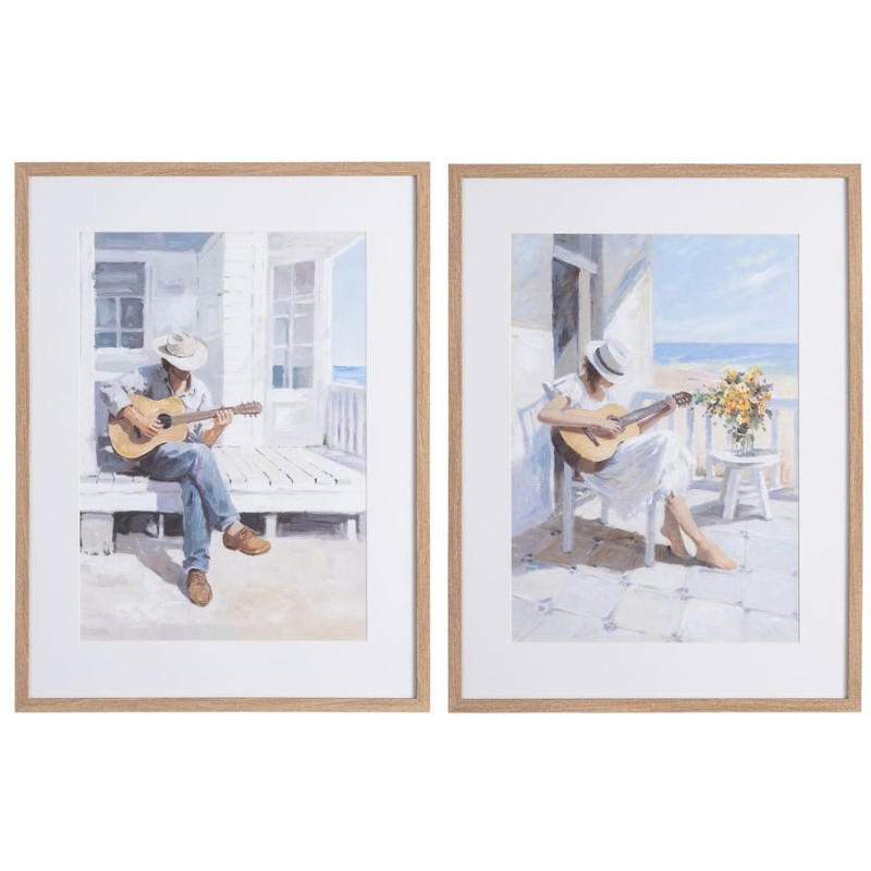 Lot de 2 tableaux guitaristes bord de mer encadrés 60x3,3x80 cm Calderia Ixia - 1