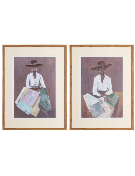 Lot de 2 tableaux femmes au chapeau encadrés 60x3,3x80 cm Bellazura Ixia - 1