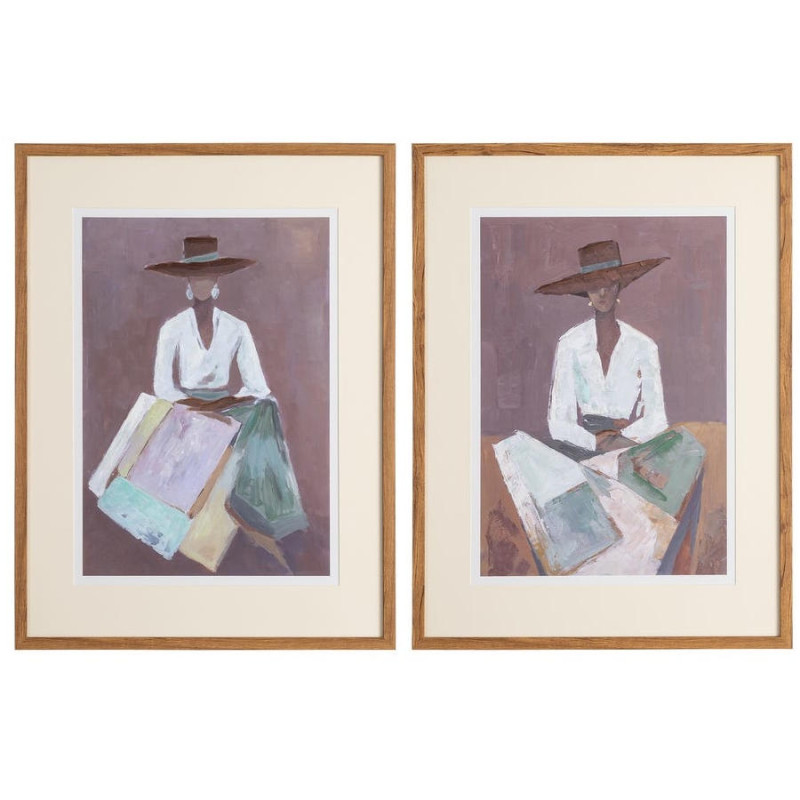 Lot de 2 tableaux femmes au chapeau encadrés 60x3,3x80 cm Bellazura Ixia - 1