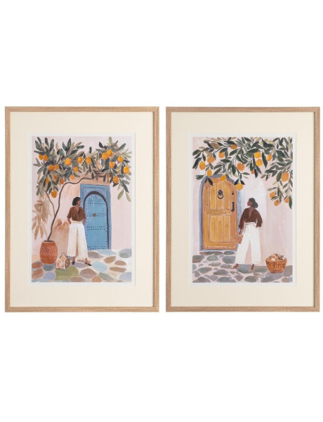 Lot de 2 tableaux femmes et orangers encadrés 60x3,3x80 cm Pentedattilo Ixia - 1