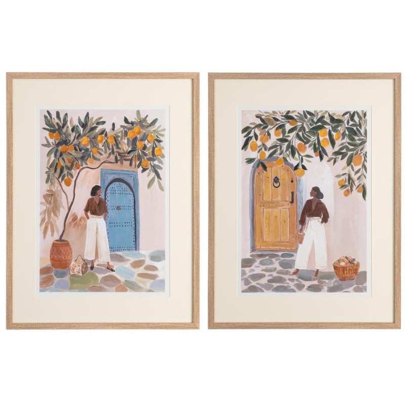 Lot de 2 tableaux femmes et orangers encadrés 60x3,3x80 cm Pentedattilo Ixia - 1