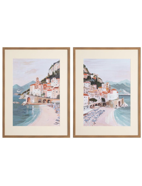 Lot de 2 tableaux village bord de mer encadrés 60x3,3x80 cm Boccadasse Ixia - 1