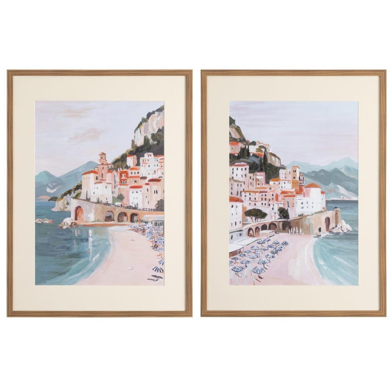 Lot de 2 tableaux village bord de mer encadrés 60x3,3x80 cm Boccadasse Ixia - 1