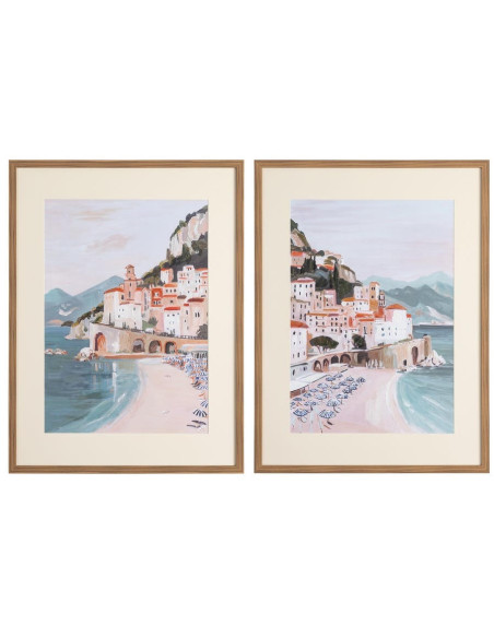 Lot de 2 tableaux village bord de mer encadrés 60x3,3x80 cm Boccadasse