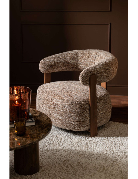 Fauteuil lounge arrondi tissu marron chiné 77x78,3x72,5 cm Kinsarvik J-Line - 2