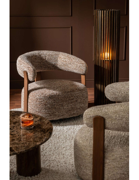 Fauteuil lounge arrondi tissu marron chiné 77x78,3x72,5 cm Kinsarvik J-Line - 10