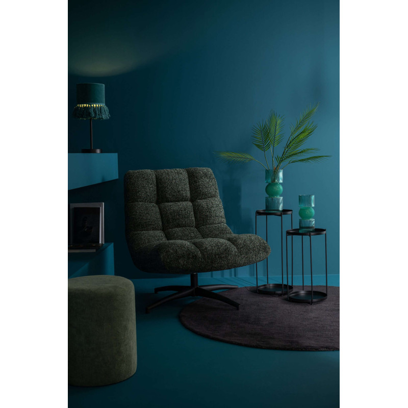 Fauteuil lounge pivotant matelassé tissu vert émeraude 78x95x89,5 cm Eyrarbakki J-Line - 2