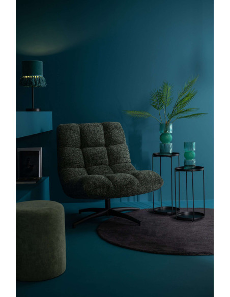 Fauteuil lounge pivotant matelassé tissu vert émeraude 78x95x89,5 cm Eyrarbakki J-Line - 2