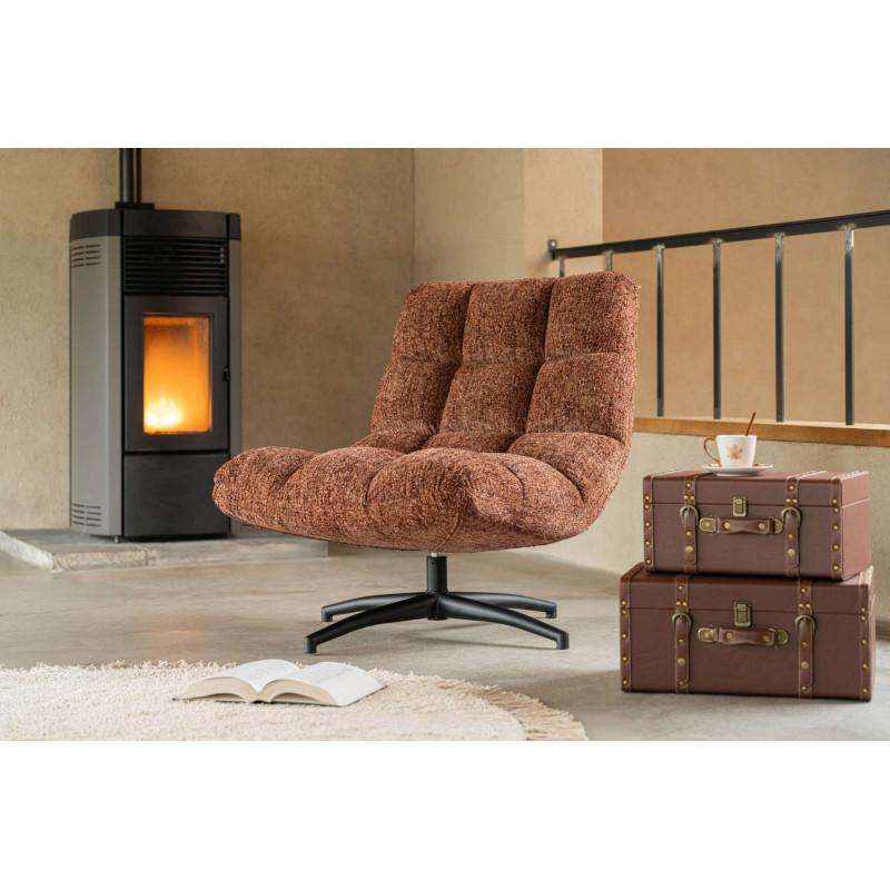 Fauteuil lounge pivotant matelassé tissu terracotta 78x95x89,5 cm Eyrarbakki J-Line - 2
