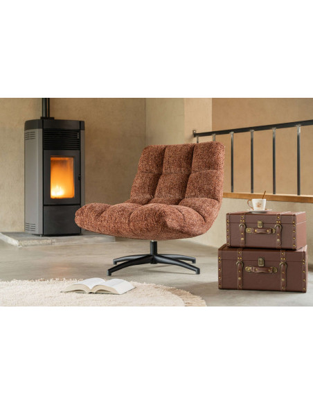Fauteuil lounge pivotant matelassé tissu terracotta 78x95x89,5 cm Eyrarbakki J-Line - 2