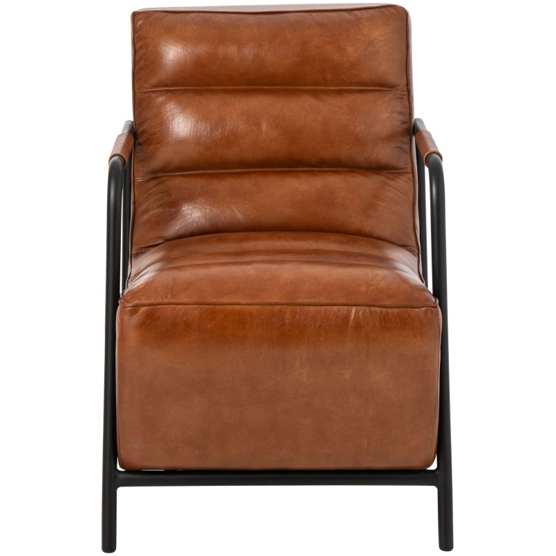 Fauteuil lounge cuir camel et métal noir 83x60x80 cm Ubrique J-Line - 3