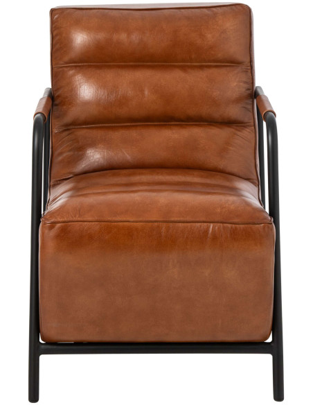 Fauteuil lounge cuir camel et métal noir 83x60x80 cm Ubrique J-Line - 3