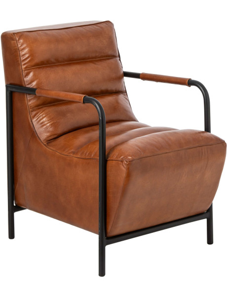Fauteuil lounge cuir camel et métal noir 83x60x80 cm Ubrique J-Line - 1