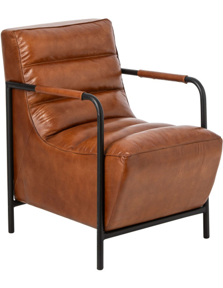Fauteuil lounge cuir camel et métal noir 83x60x80 cm Ubrique J-Line - 1