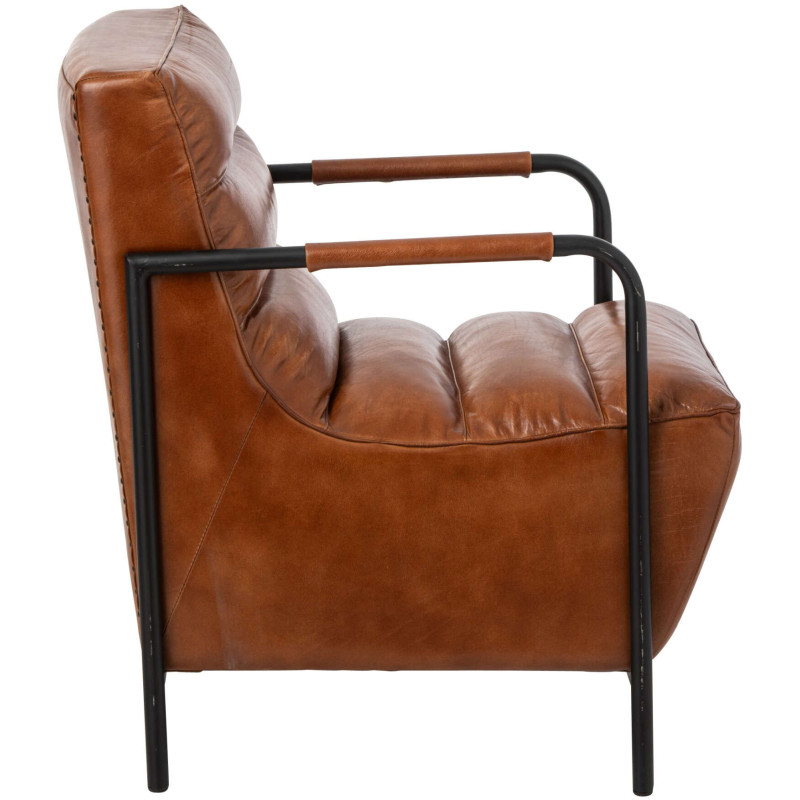 Fauteuil lounge cuir camel et métal noir 83x60x80 cm Ubrique J-Line - 4