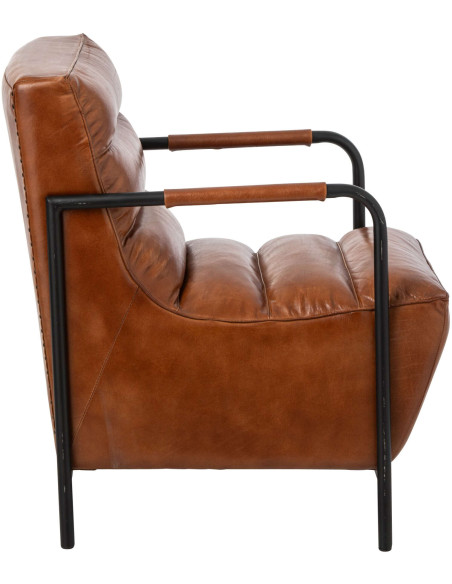 Fauteuil lounge cuir camel et métal noir 83x60x80 cm Ubrique J-Line - 4
