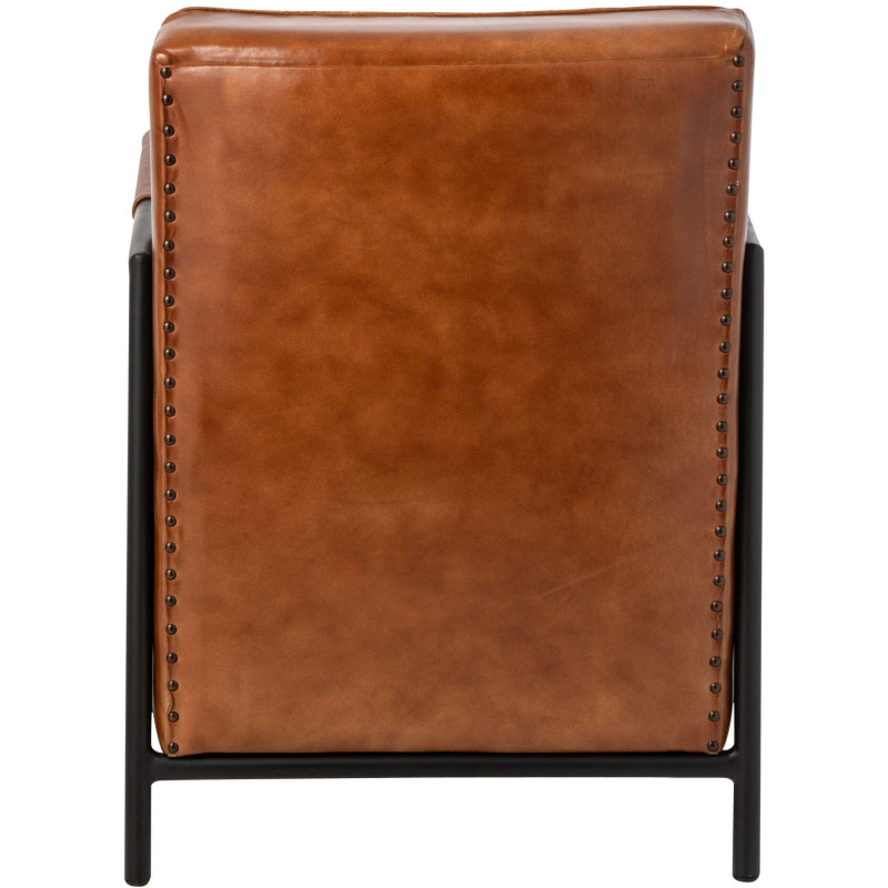 Fauteuil lounge cuir camel et métal noir 83x60x80 cm Ubrique J-Line - 5