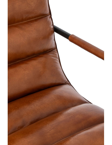 Fauteuil lounge cuir camel et métal noir 83x60x80 cm Ubrique J-Line - 6