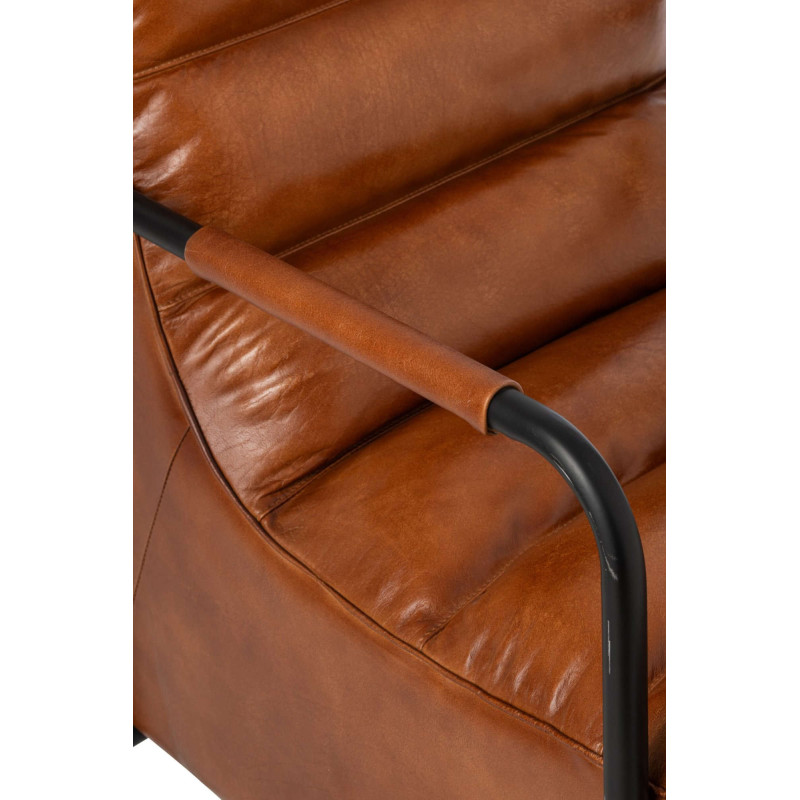 Fauteuil lounge cuir camel et métal noir 83x60x80 cm Ubrique J-Line - 7