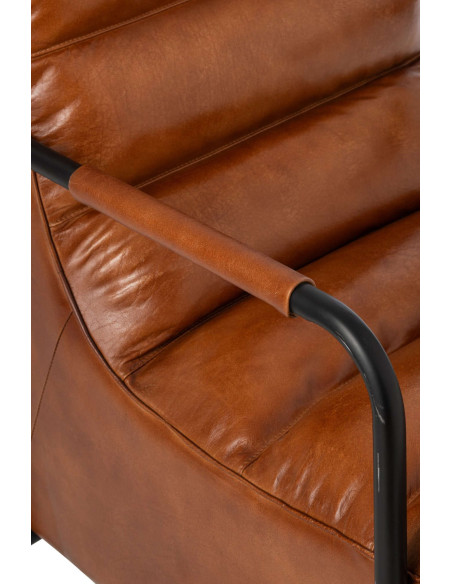 Fauteuil lounge cuir camel et métal noir 83x60x80 cm Ubrique J-Line - 7