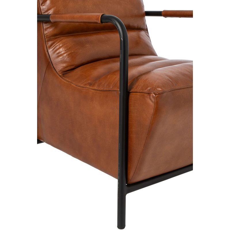 Fauteuil lounge cuir camel et métal noir 83x60x80 cm Ubrique J-Line - 8