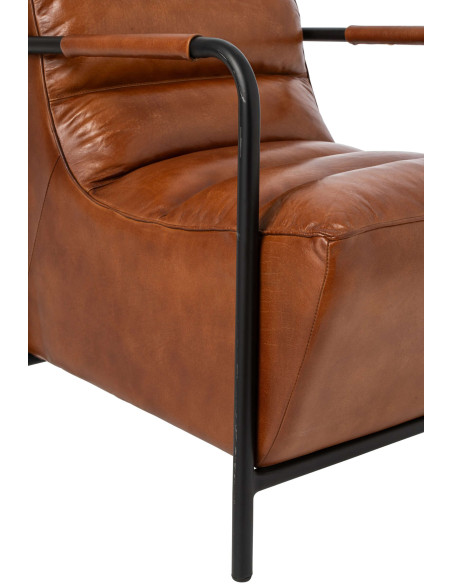Fauteuil lounge cuir camel et métal noir 83x60x80 cm Ubrique J-Line - 8