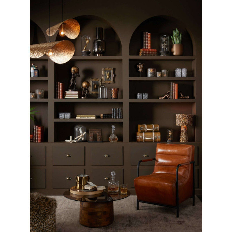 Fauteuil lounge cuir camel et métal noir 83x60x80 cm Ubrique J-Line - 2
