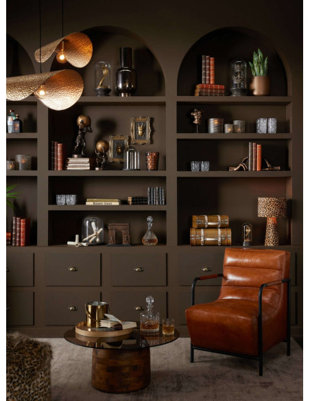 Fauteuil lounge cuir camel et métal noir 83x60x80 cm Ubrique J-Line - 2