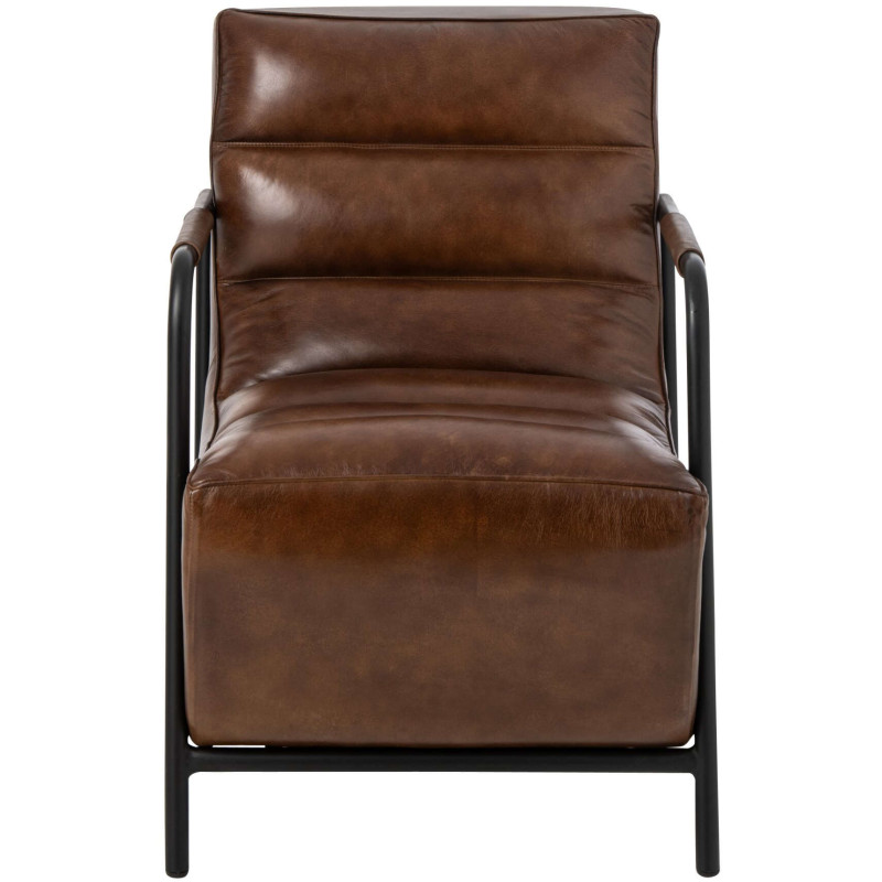 Fauteuil lounge cuir marron et métal noir 83x60x80 cm Ubrique J-Line - 2