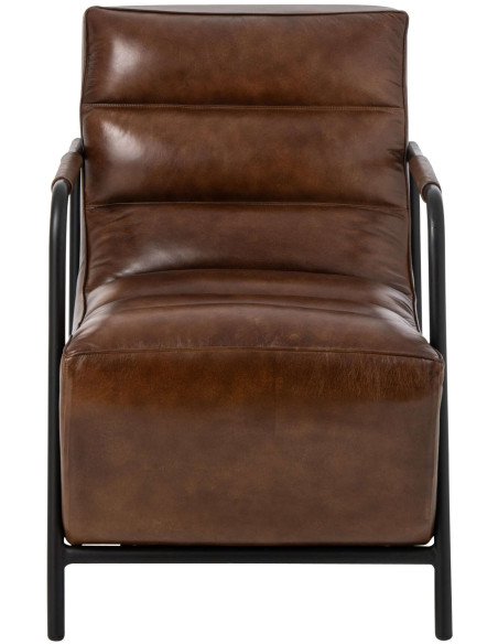 Fauteuil lounge cuir marron et métal noir 83x60x80 cm Ubrique J-Line - 2