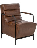 Fauteuil lounge cuir marron et métal noir 83x60x80 cm Ubrique