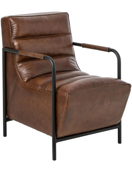 Fauteuil lounge cuir marron et métal noir 83x60x80 cm Ubrique J-Line - 1