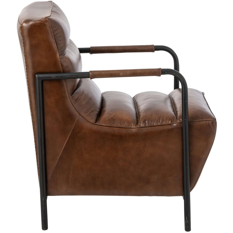 Fauteuil lounge cuir marron et métal noir 83x60x80 cm Ubrique J-Line - 3