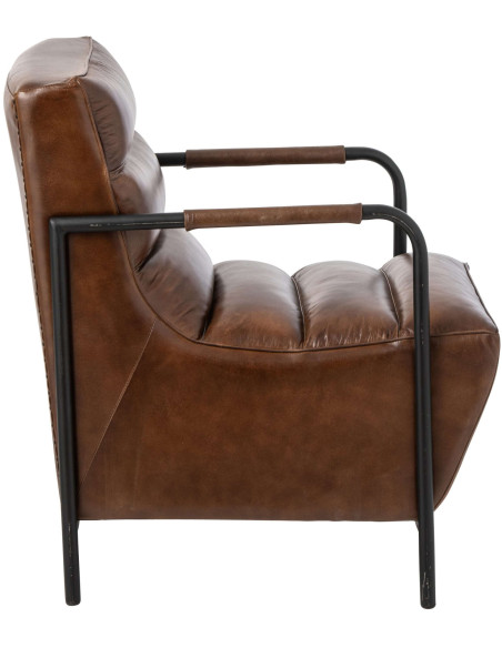 Fauteuil lounge cuir marron et métal noir 83x60x80 cm Ubrique J-Line - 3