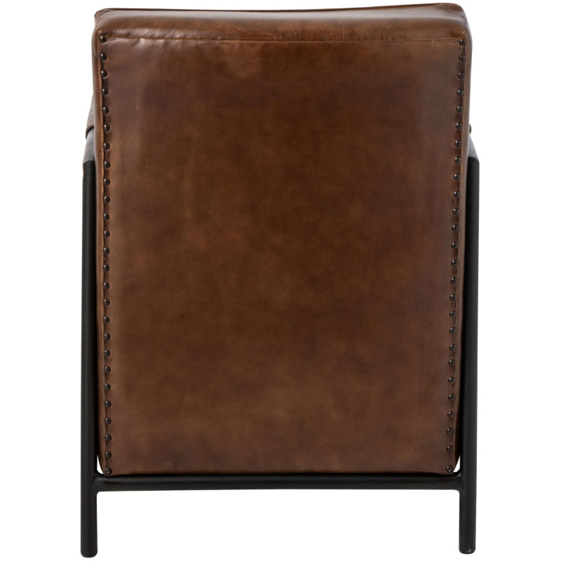 Fauteuil lounge cuir marron et métal noir 83x60x80 cm Ubrique J-Line - 4