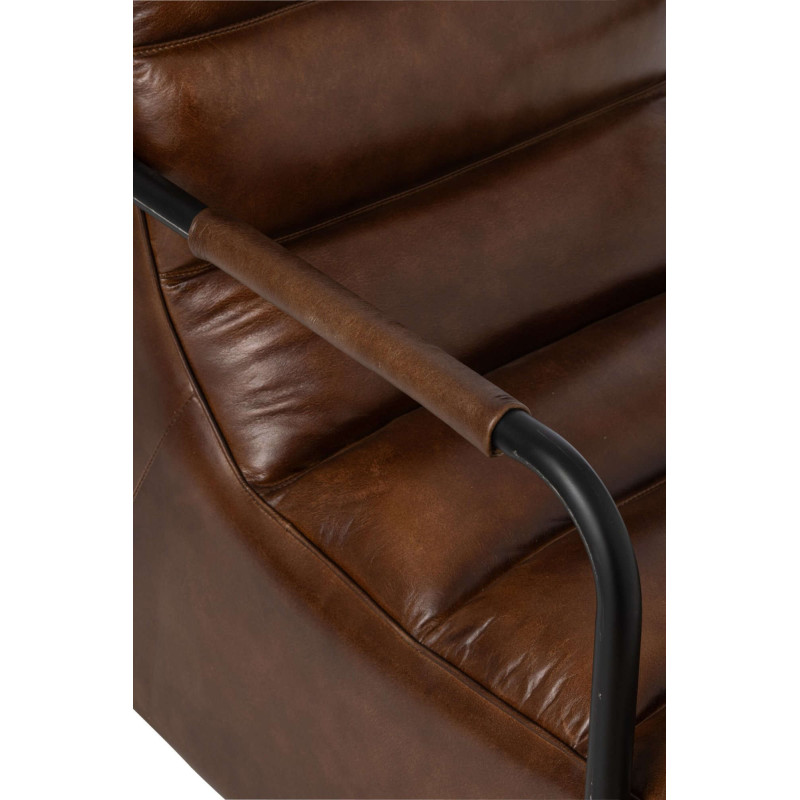 Fauteuil lounge cuir marron et métal noir 83x60x80 cm Ubrique J-Line - 6