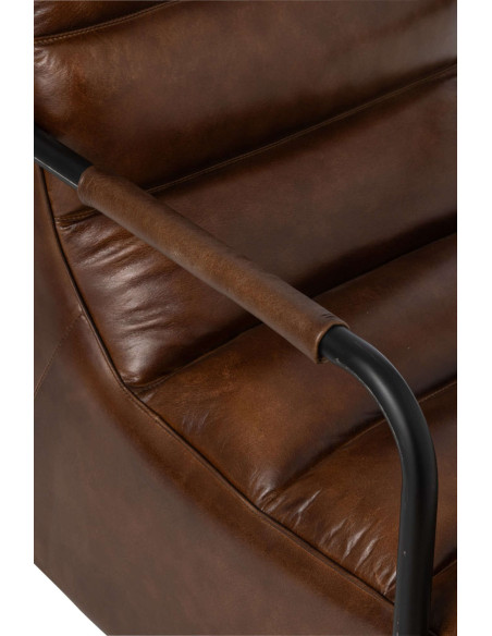 Fauteuil lounge cuir marron et métal noir 83x60x80 cm Ubrique J-Line - 6