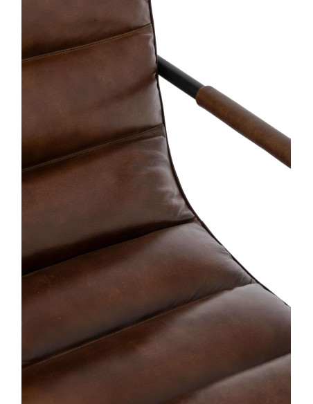 Fauteuil lounge cuir marron et métal noir 83x60x80 cm Ubrique J-Line - 5