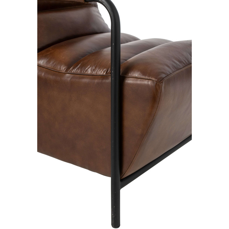 Fauteuil lounge cuir marron et métal noir 83x60x80 cm Ubrique J-Line - 8